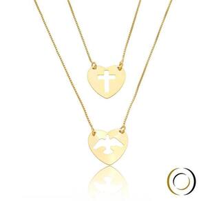 Gargantilha escapulãrio divino e cruz banhado a ouro 18k