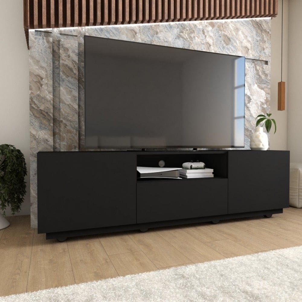 Rack para TV Até 65 Polegadas Louvre 2 Portas 1 Gaveta Preto - Panorama Móveis