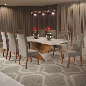 Mesa de Jantar 8 Lugares Moçambique com Vidro Perola/Off White - Panorama Móveis