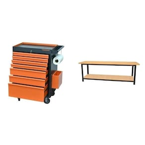 Conjunto Bancada para Ferramentas 200cm Carro de Ferramentas Profissional 7 Gavetas Presto Laranja