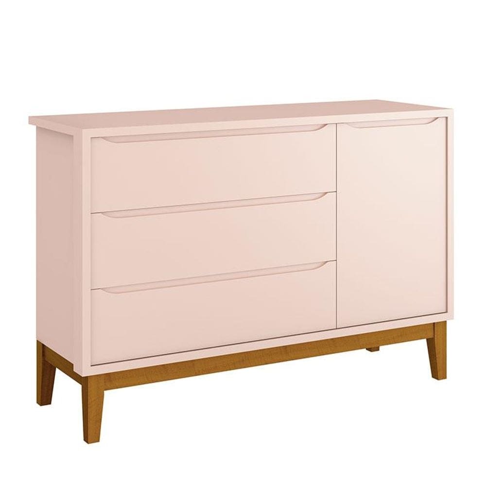 Cômoda Infantil New Classic Rosa com Pés Madeira – Reller