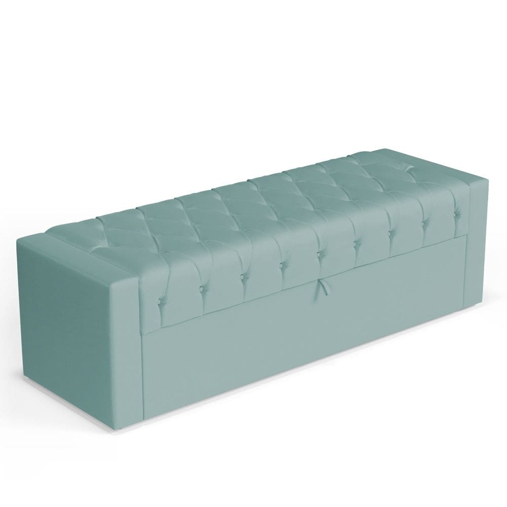 Calçadeira Báu King Size Atena 195cm Capitonê Veludo Acqua - Desk Design