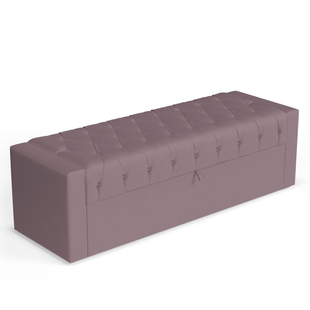 Calçadeira Báu King Size Atena 195cm Capitonê Veludo Rosê - Desk Design