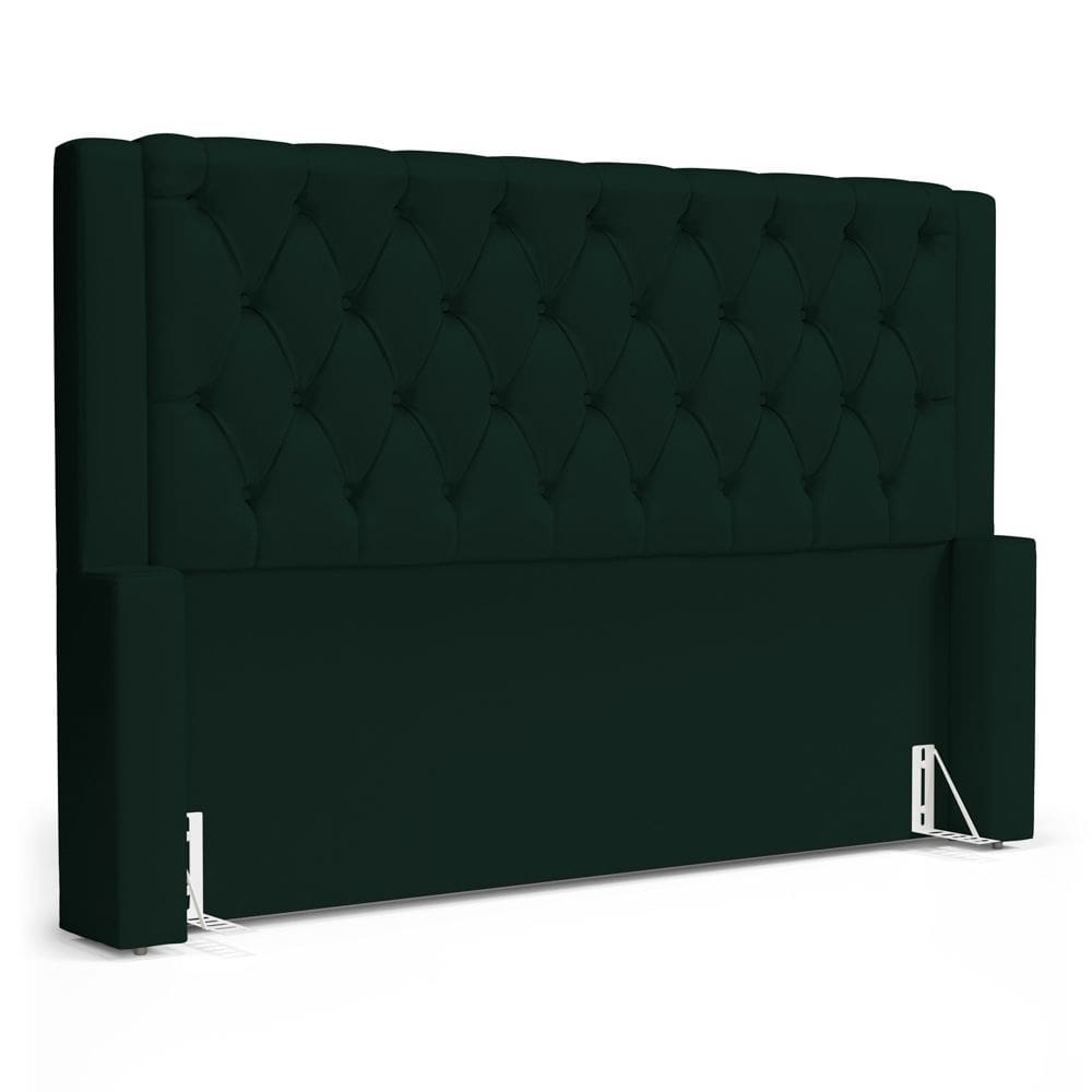 Cabeceira Atena Para Cama Box King Size 195cm Capitonê com Frame Veludo Verde Escuro - Desk Design