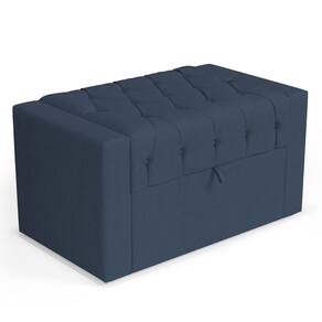 Calçadeira Báu Solteiro Atena 90cm Capitonê Linho Azul - Desk Design