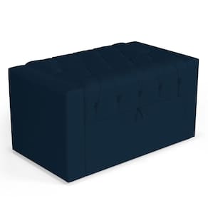 Calçadeira Báu Solteiro Atena 90cm Capitonê Veludo Azul Marinho - Desk Design
