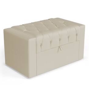 Calçadeira Báu Solteiro Atena 90cm Capitonê Suede Bege Claro - Desk Design
