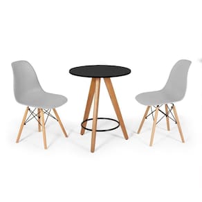 Conjunto Mesa Redonda Aline 70Cm Preta Com 2 Cadeiras Eames Eiffel - Cinza