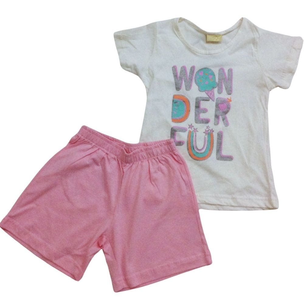 Pijama infantil fem verão Vrasalon cru/rosa
