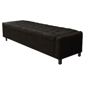 Calçadeira Baú Queen Everest P02 160cm Para Cama Box Suede - Doce Sonho Móveis Preto