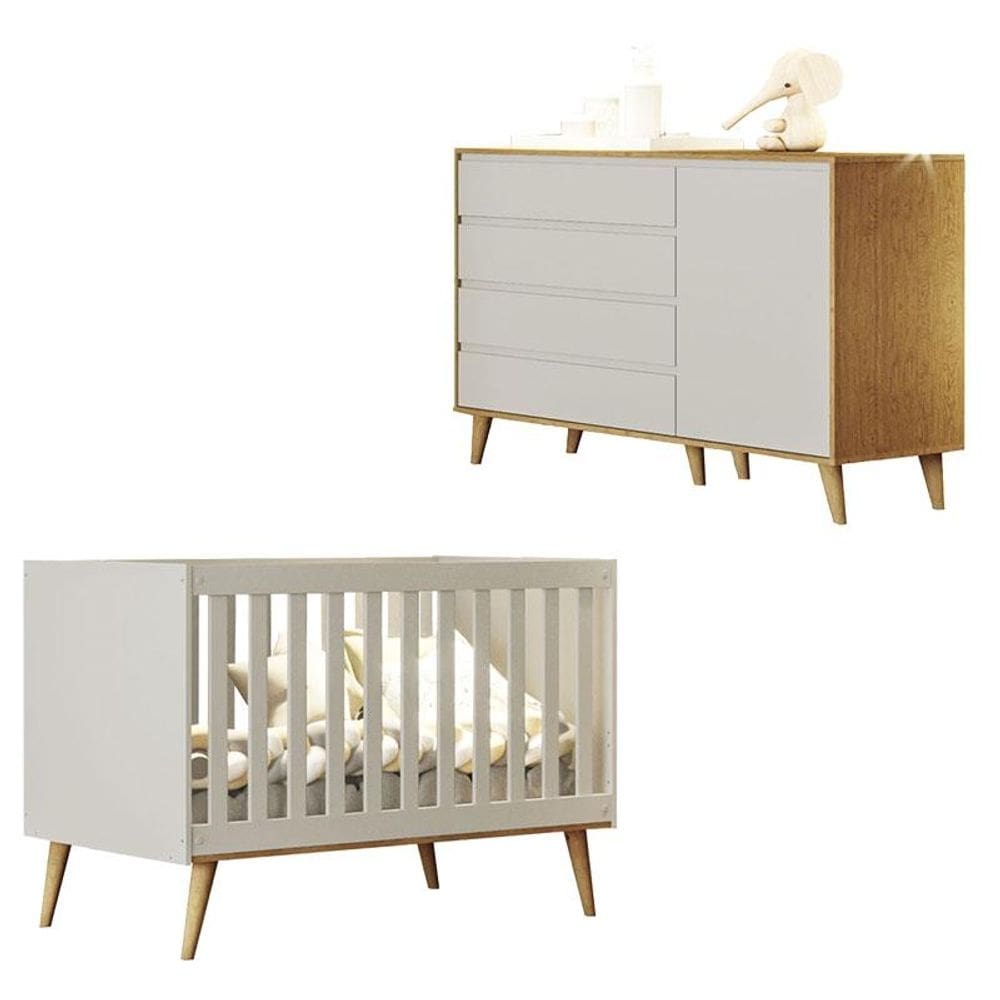 Berço Americano Ludmila e Cômoda Gran Lorena Off White Bétula – Carolina Baby