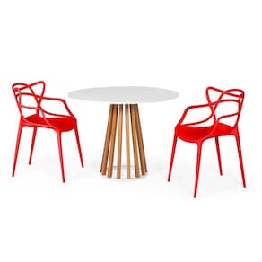 Conjunto Mesa Branca 100cm Com 2 Cadeiras - Vermelho