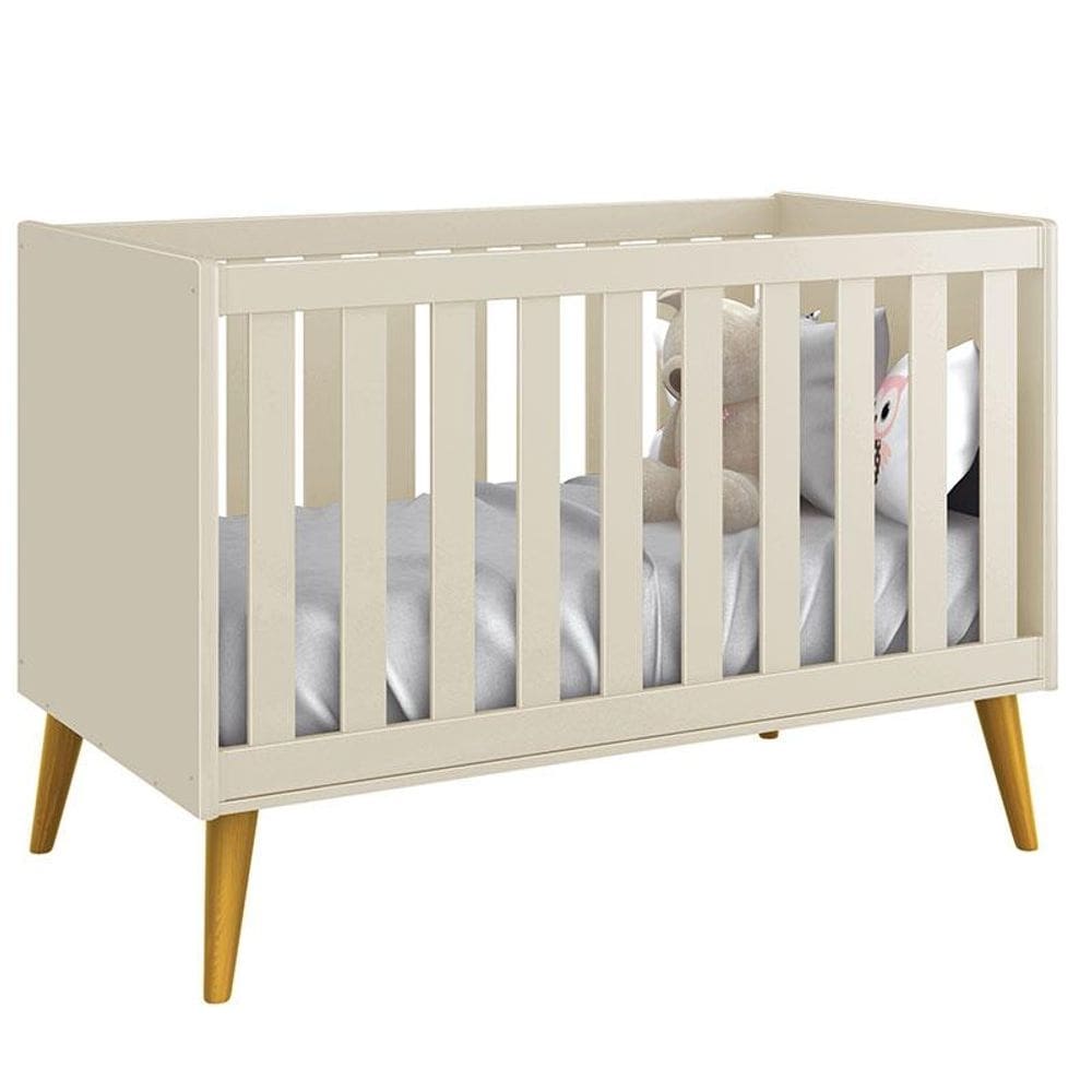 Berço Americano Theo Areia com Pés Amadeirados - Reller