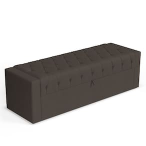 Calçadeira Báu King Size Atena 195cm Capitonê Linho Cacau - Desk Design