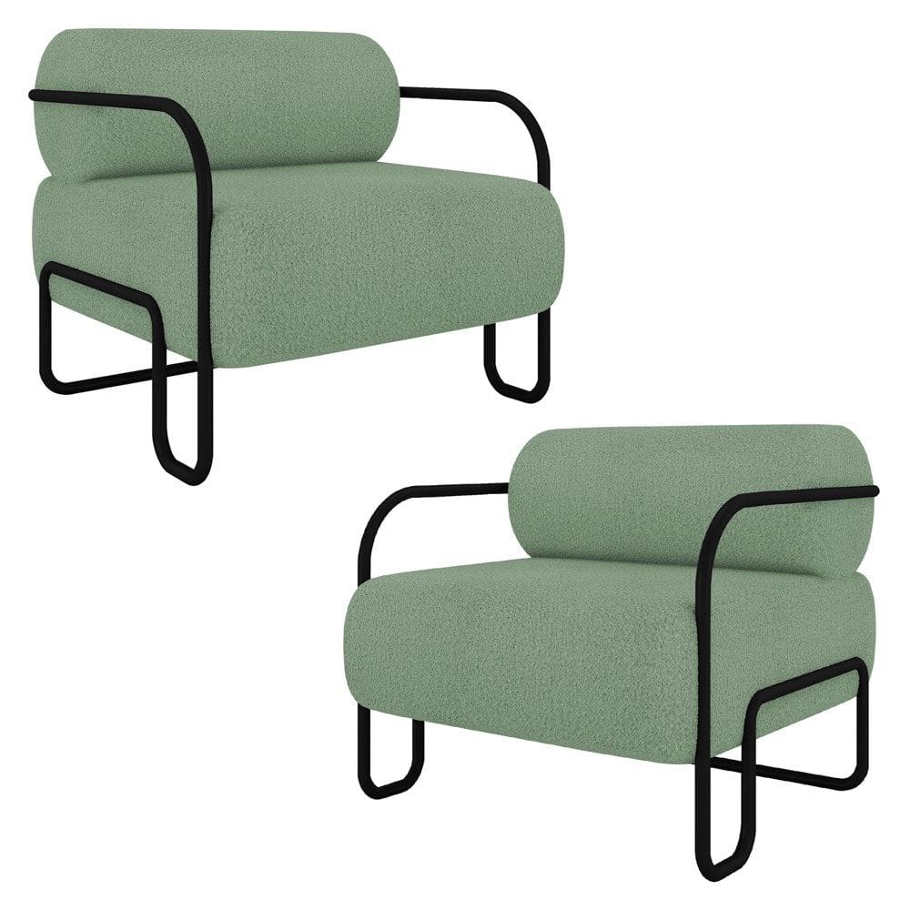 Poltrona Decorativa para Sala Industrial Kit 2 Kira K04 Bouclê Oliva - Mpozenato