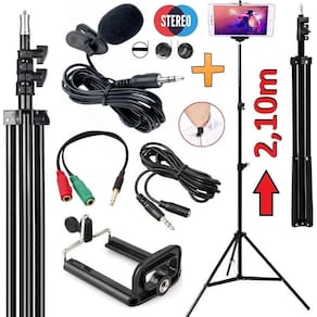 Kit para gravar vídeos no celular tripé suporte + microfone
