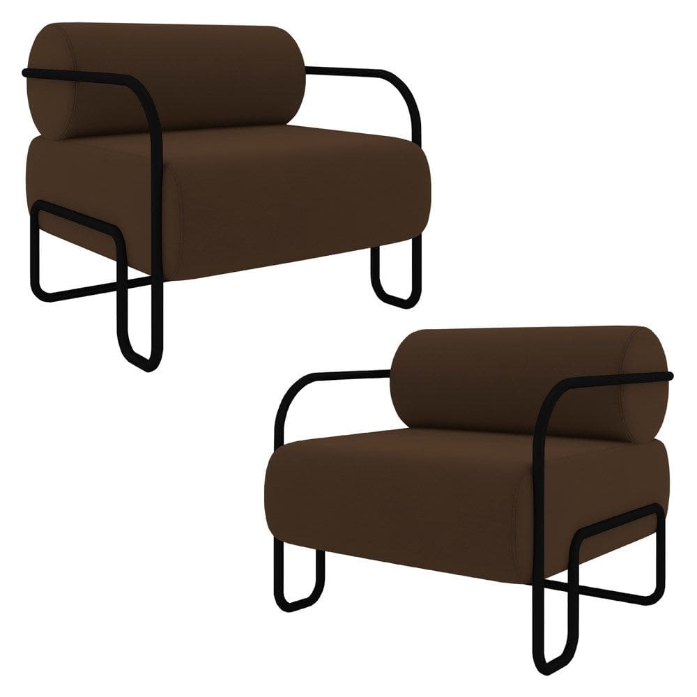 Poltrona Decorativa para Sala Industrial Kit 2 Kira K04 Veludo Marrom - Mpozenato