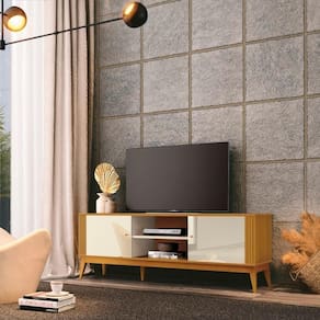 Rack Grécia 2 Portas 160cm Tv 60 Polegadas Ripado Lateral Cor:offwhite/cedro Offwhite/cedro