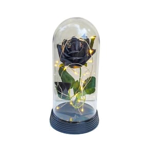 Luminária a rosa encantada preta 20 cm base preto quente