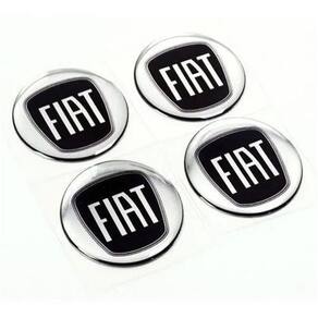 Jogo 4 emblema adesivo calota fiat mobi resinado preto 48mm