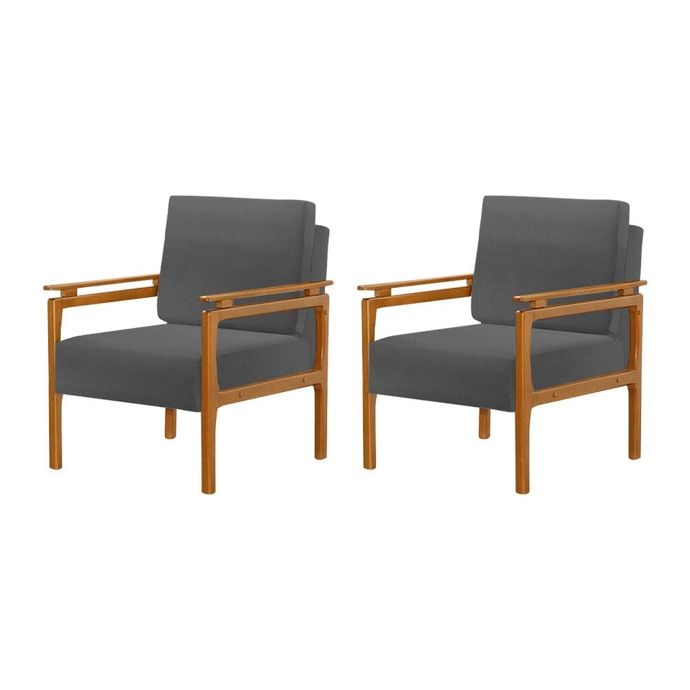 Kit 2 Poltronas Decorativa Pés de Madeira Maciça Yasmin Veludo Cinza