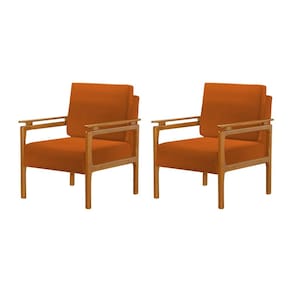 Kit 2 Poltronas Decorativa Pés de Madeira Maciça Yasmin Veludo Terracota