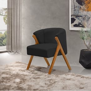 Poltrona Luxo Moderna Luna Pés em Madeira Maciça Veludo Preto