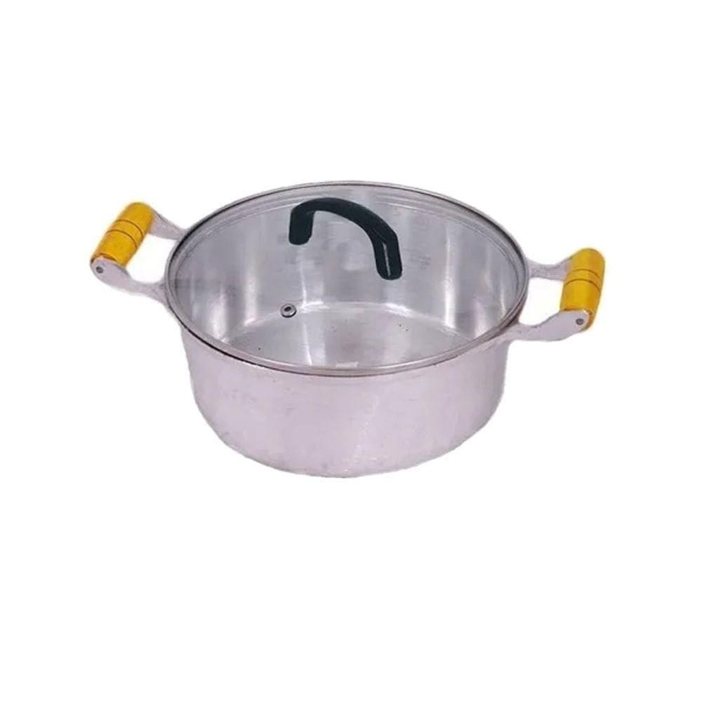 Caçarola Alumínio Fundido Alça Madeira Tampa De Vidro 40cm