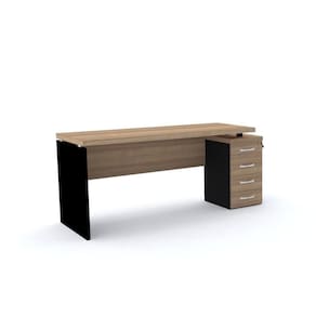 Mesa Pé Painel Com Gaveteiro 4 Gavetas Pe40 Em Mdp 164 X 60 Cm Noce Naturalle Base Preta