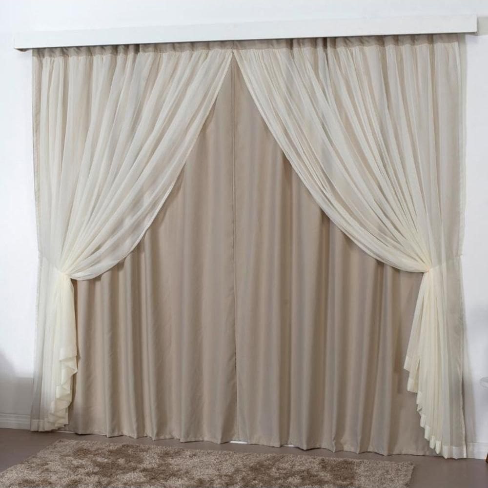 Cortina 2 mts sala quarto escritório blackout voal trilho comum - avelã