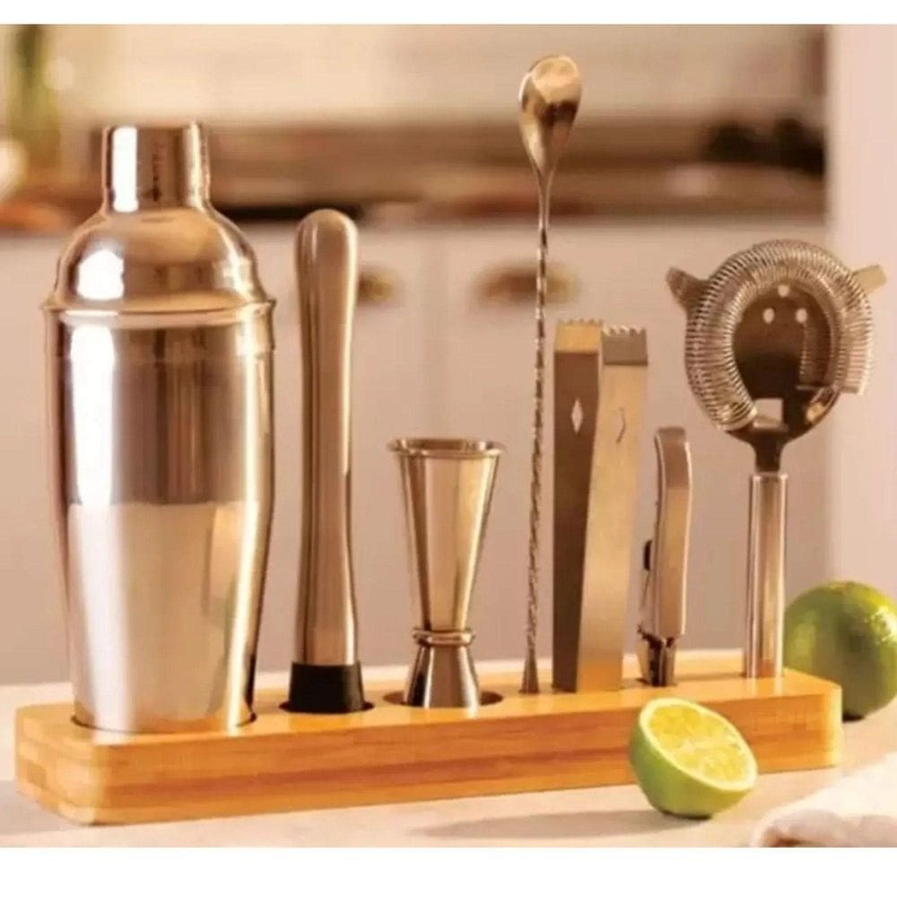 Kit Conjunto Bar 8 Peças Profissional Base Bambu De Bancada