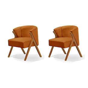 Kit 2 Poltronas Luxo Moderna Luna Pés em Madeira Maciça Veludo Terracota