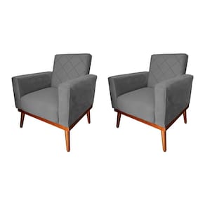 Kit 2 Poltronas Living Base em Madeira Maciça Caribe Veludo Cinza