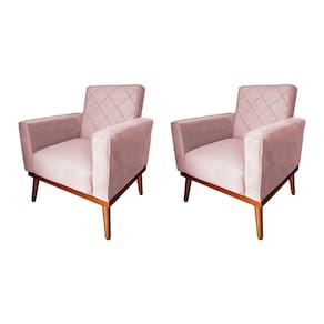 Kit 2 Poltronas Living Base em Madeira Maciça Caribe Veludo Rosê