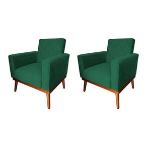 Kit 2 Poltronas Living Base em Madeira Maciça Caribe Veludo Verde