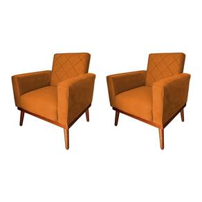Kit 2 Poltronas Living Base em Madeira Maciça Caribe Veludo Terracota