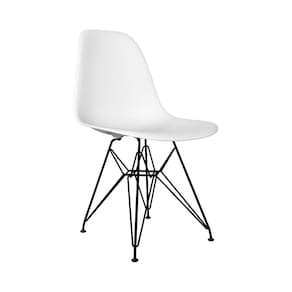 Cadeira Jantar Assento Branco Eiffel Eames Base Ferro Preto