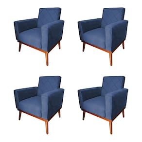 Kit 4 Poltronas Living Base em Madeira Maciça Caribe Veludo Azul