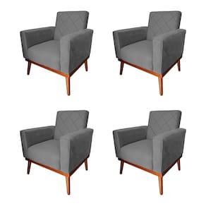 Kit 4 Poltronas Living Base em Madeira Maciça Caribe Veludo Cinza
