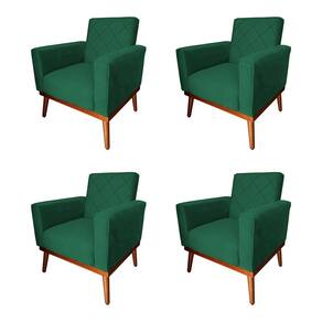 Kit 4 Poltronas Living Base em Madeira Maciça Caribe Veludo Verde