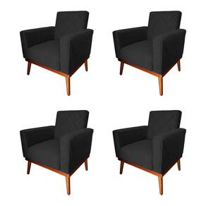 Kit 4 Poltronas Living Base em Madeira Maciça Caribe Veludo Preto