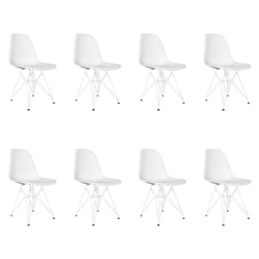 Kit 8 Cadeiras Jantar Assento Branco Eiffel Eames Base Ferro Branco
