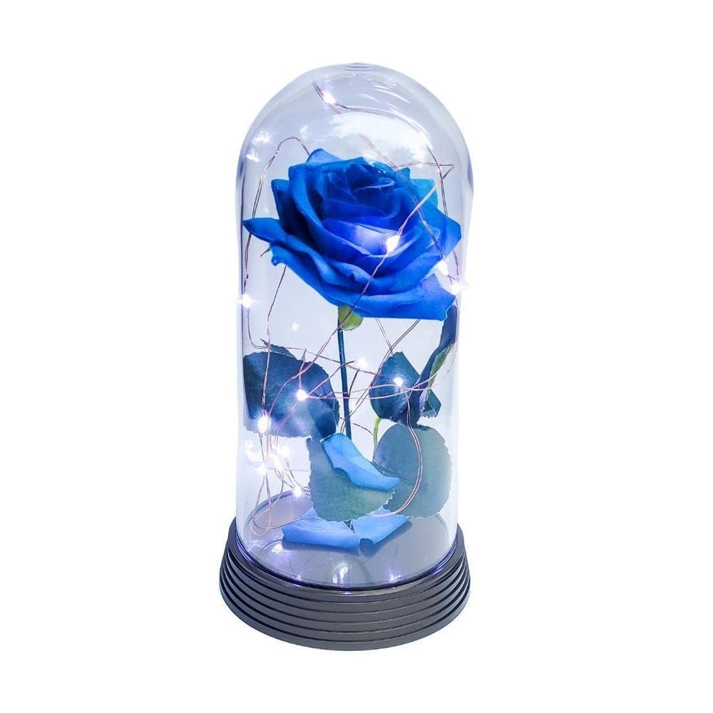 Luminária a rosa encantada azul 20 cm base ouro frio