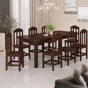 Mesa De Jantar Com 8 Cadeiras Em Madeira Maciça 200cm Castanho Safira Shop Jm