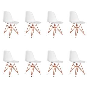 Kit 8 Cadeiras Jantar Assento Branco Eiffel Eames Base Ferro Cobre