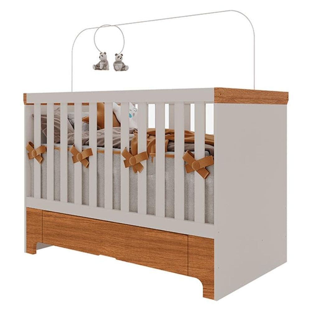 Berço Americano Mini Cama com Gaveta Antonella Off White Caramelo - Canaã