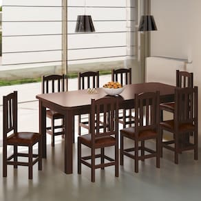 Conjunto Mesa Com 8 Cadeiras Em Madeira Maciça Estofadas Em Corino Marrom 200cm Castanho Stone Shop Jm