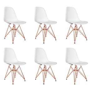 Kit 6 Cadeiras Jantar Assento Branco Eiffel Eames Base Ferro Cobre