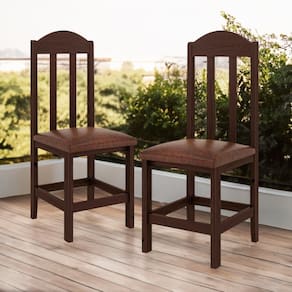 Kit 2 Cadeiras Em Madeira Maciça Com Estofado Corino Marrom Castanho Safira Shop Jm