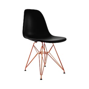Cadeira Jantar Assento Preto Eiffel Eames Base Ferro Cobre